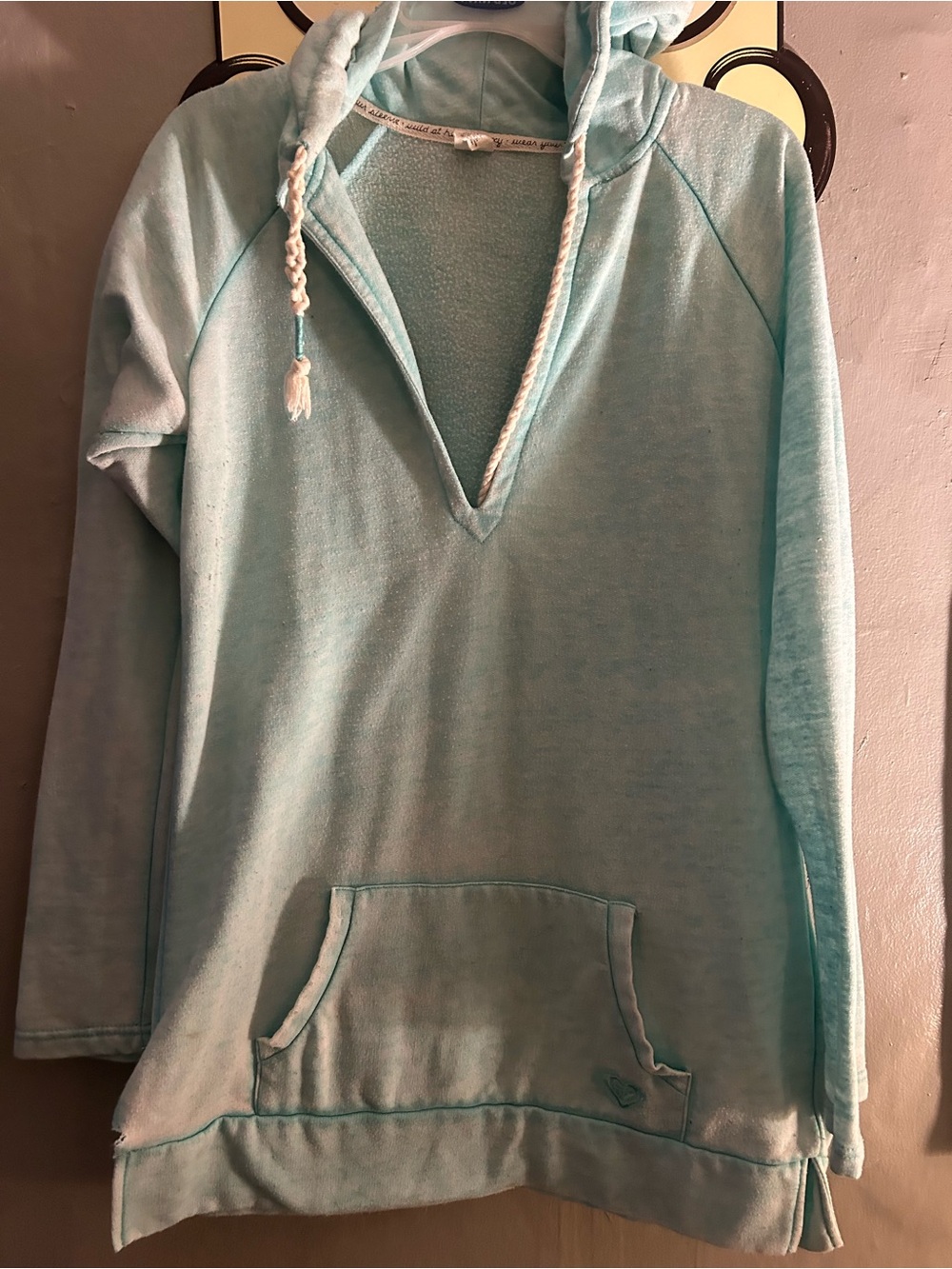 Roxy Light Aqua V-Neck Hoodie Sweater